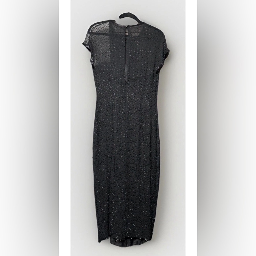 Vintage A.J. Bari Black Silk Beaded Cocktail Evening Dress Size 8 - Picture 2 of 6